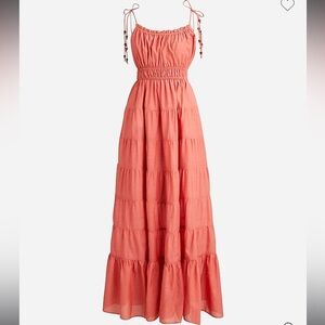 NWT J. Crew Pink Smocked Tiered Tie-Shoulder Maxi Sundress XS